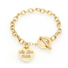 צמיד זהב לאישה תליון לב טיפני עם צריבה - מתנות לאישה - חנות המתנות - פיקאפיק מתנות