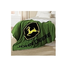 John Deere Logo Fleece Sherpa Green Blanket