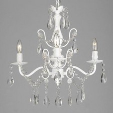 Wrought Iron And Crystal 4 Light White Chandelier H 14 X W 15 Pendant Fixture Lighting Ceiling Lamp Hardwire And Plug In