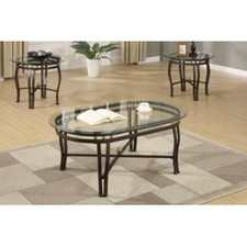 3-Pcs Table Set w/Glass Table Top and Dark Bronze Finished Metal Base by Poundex