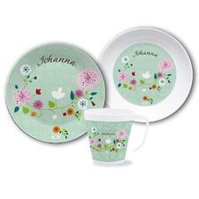 Dinnerware Set - Personalized Dinnerware Set Floral Mint