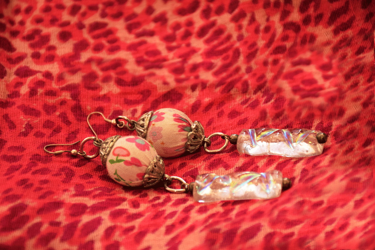 Fabric Bead With Silver Cap...