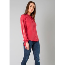 Shop Slit Pussy Bow Shirt Cerise From FabAlley