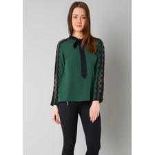 Buy Green Lace Insert Pussy Bow Blouse From FabAlley.com