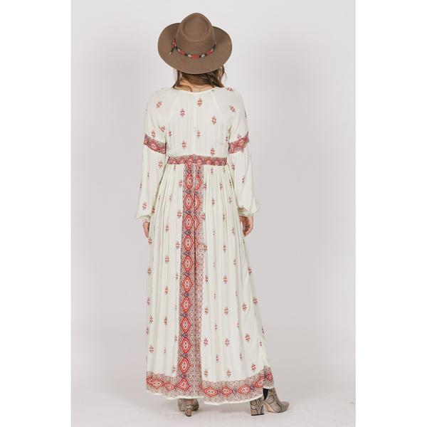 White Boho floral maxi dres...