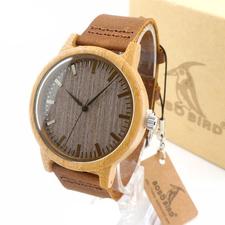 Bobo Bird Bamboo w/ Leather Strap Watch