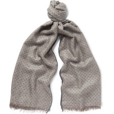 LORO PIANA Polka-Dot Herringbone Cashmere And Silk-Blend Scarf