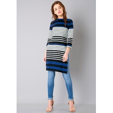 Shop Turtleneck Longline Tee Blue Stripes Top Online From FabAlley