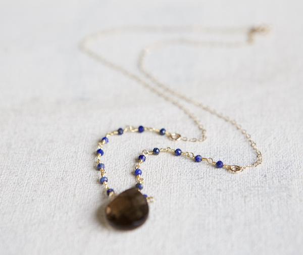 Lapis and Smokey Quartz Wir...