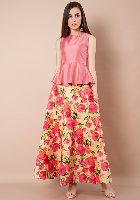 Shop Coral lust Silk Peplum...