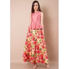 Shop Coral lust Silk Peplum Top From Faballey