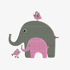 Mother's Love  Baby and Mother Elephants with Birds Machine Embroidery Designs - Decorative  Instant Download Filled Stitches Design 127