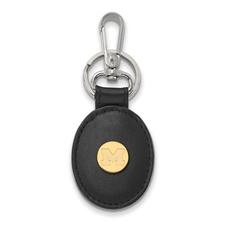 Gold Plated Silver Michigan Wolverines Black Leather Oval Key Chai