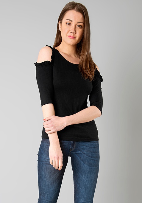 Shop Black Pleated Cold Sho...