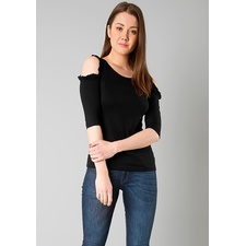 Shop Black Pleated Cold Shoulder Top Online From FabAlley