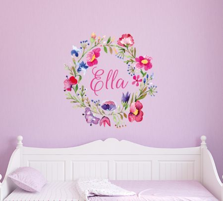 Flower Wreath Name Wall Decal