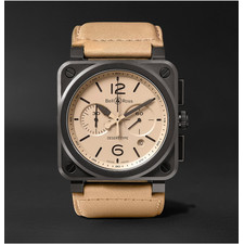 BELL & ROSS BR 03-94 Desert Type 42mm Ceramic And Leather Chronograph Watch