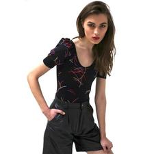 NY Black Multi Print Bodysuit - Wandering I