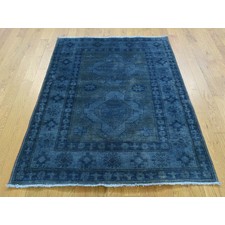 3'7"x4'8" Hand-Knotted Geometric Peshawar Overdyed Pure Wool Oriental Rug