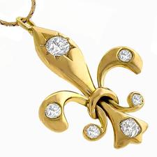 Antique Victorian 0.90ct Old Mine & Cushion Cut Diamond 14k Gold Fleur De Lys Pin/ Pendant