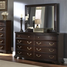 Wrentham Brown Transitional Antique Bronzed Knobs Dresser w/ Mirror