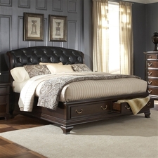 Wrentham Bonded Leather Headboard Platform Storage Queen King Size Bed