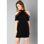 Buy Black Cold Shoulder Embroidered Halter Dress - FabAlley