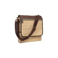 Khaki Canvas Messenger Bag with Brown Leather Look Handles 13