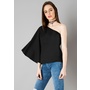One Shoulder Flared Sleeve Black Top Available Online to Buy at Faballey