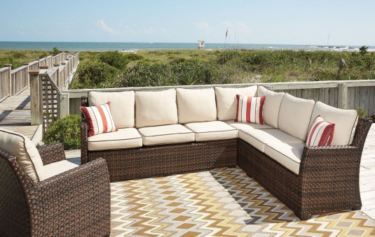 Salceda Beige & Brown Sofa ...