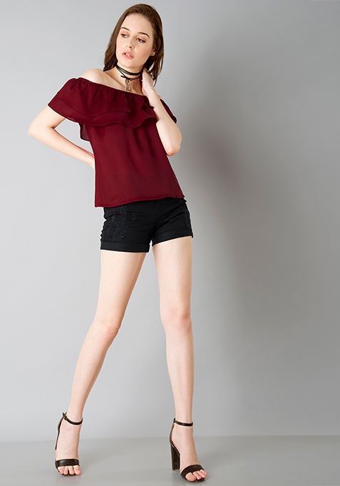 Buy Ruffled Off Shoulder To...