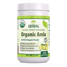 Herbal Secrets Organic Amla Powder 16 oz Gluten-Free, Non-GMO-USDA Certified- Supports cardiovascular health*