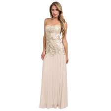 The Sweetheart Applique Long Dress in Champagne by Sue Wong at CoutureCandy.com