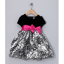 Black & Silver Flower Dress - Infant & Toddler
