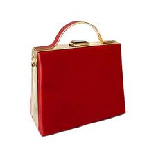 A-SHU RED HARDBACK METAL HOLDALL HANDBAG WITH LONG STRAP - A-SHU.CO.UK