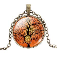Imp-N-021 Life Tree Art Glass Necklace