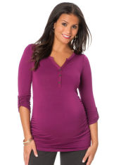 3/4 Sleeve Henley Collar Si...