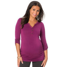 3/4 Sleeve Henley Collar Side Ruched Maternity T Shirt