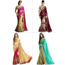 Buy Pick Any 1 Embroidered Party Wear Saree By Surat Tex