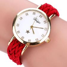 A-SHU DARK RED WOVEN WEAVE RHINESTONE WATCH - A-SHU.CO.UK