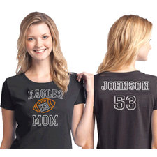 Front & Back Custom Lettered Rhinestone FOOTBALL Mom with Personalized Team Name and Player Number. Player Name and Number on the back