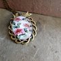 Imp-N-005 Vintage Antique Oval Flower Bird Necklace