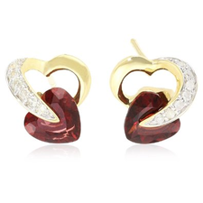 10k Yellow Gold Diamond and Garnet Heart-Shaped Earrings (.08 cttw, I-J Color, I2-I3 Clarity): Jewelry: Amazon.com