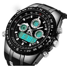 BINZI Big Face Sports Watch for Men, Waterproof Military Wrist Digital Watches in Black Silicone Band