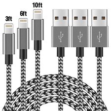 Lightning Cable COCOFU(3Pack )3/6/10FT Extra Long Nylon 8 pin USB Lightning iPhone Charger Cord Compatible with Apple iPhone 7/7 Plus/6/6 Plus/6s/6s Plus/5/5s/5c/SE/iPad(Black Gray)