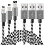 Lightning Cable COCOFU(3Pack )3/6/10FT Extra Long Nylon 8 pin USB Lightning iPhone Charger Cord Compatible with Apple iPhone 7/7 Plus/6/6 Plus/6s/6s Plus/5/5s/5c/SE/iPad(Black Gray)