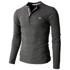 H2H Mens Casual Slim Fit Henley Shirts With Bound Pocket of Waffle Cotton