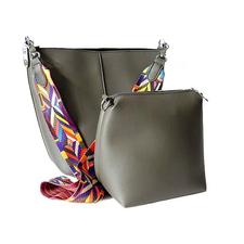 DESIGNER STYLE GREY BAG IN BAG SHOULDER BAG SET WITH MULTICOLOUR STRAP – A-SHU.CO.UK