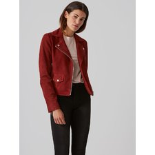 Suede Biker Jacket in Barn Red 