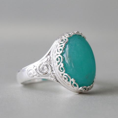 Sterling Silver Aqua Gem Ri...